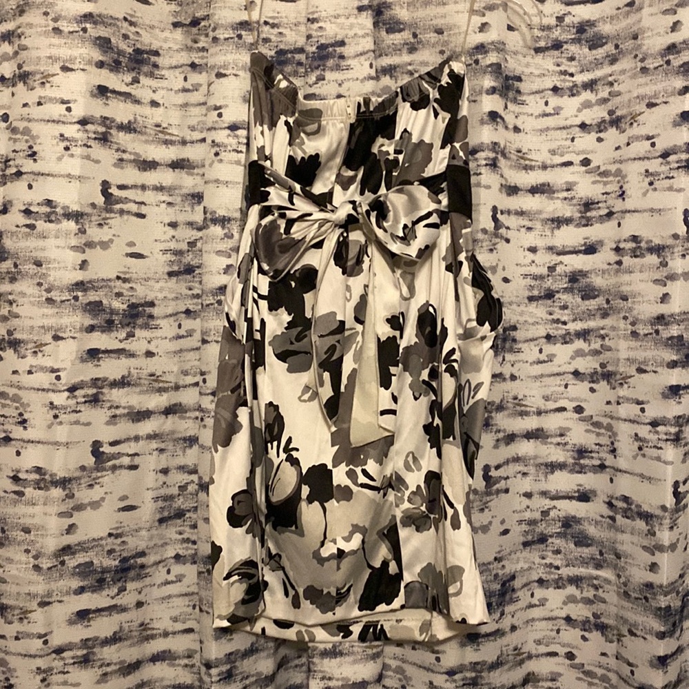 Windsor black and white floral strapless cocktail dress